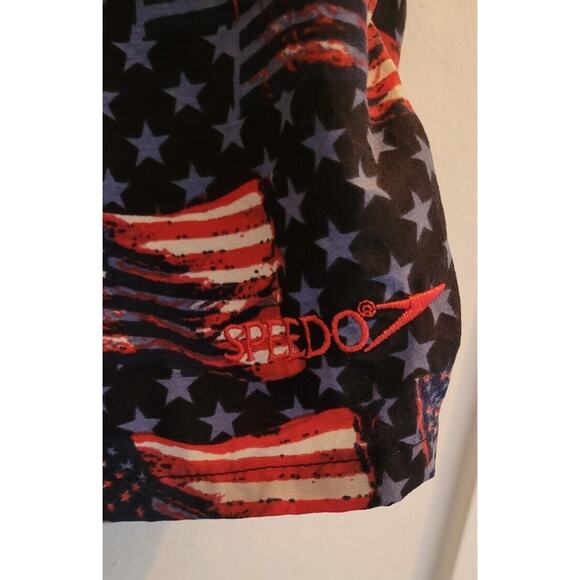 Vintage Speedo Swim Trunks Mens XL Shorts Red Blue American Flag USA Drawstring - Picture 2 of 11